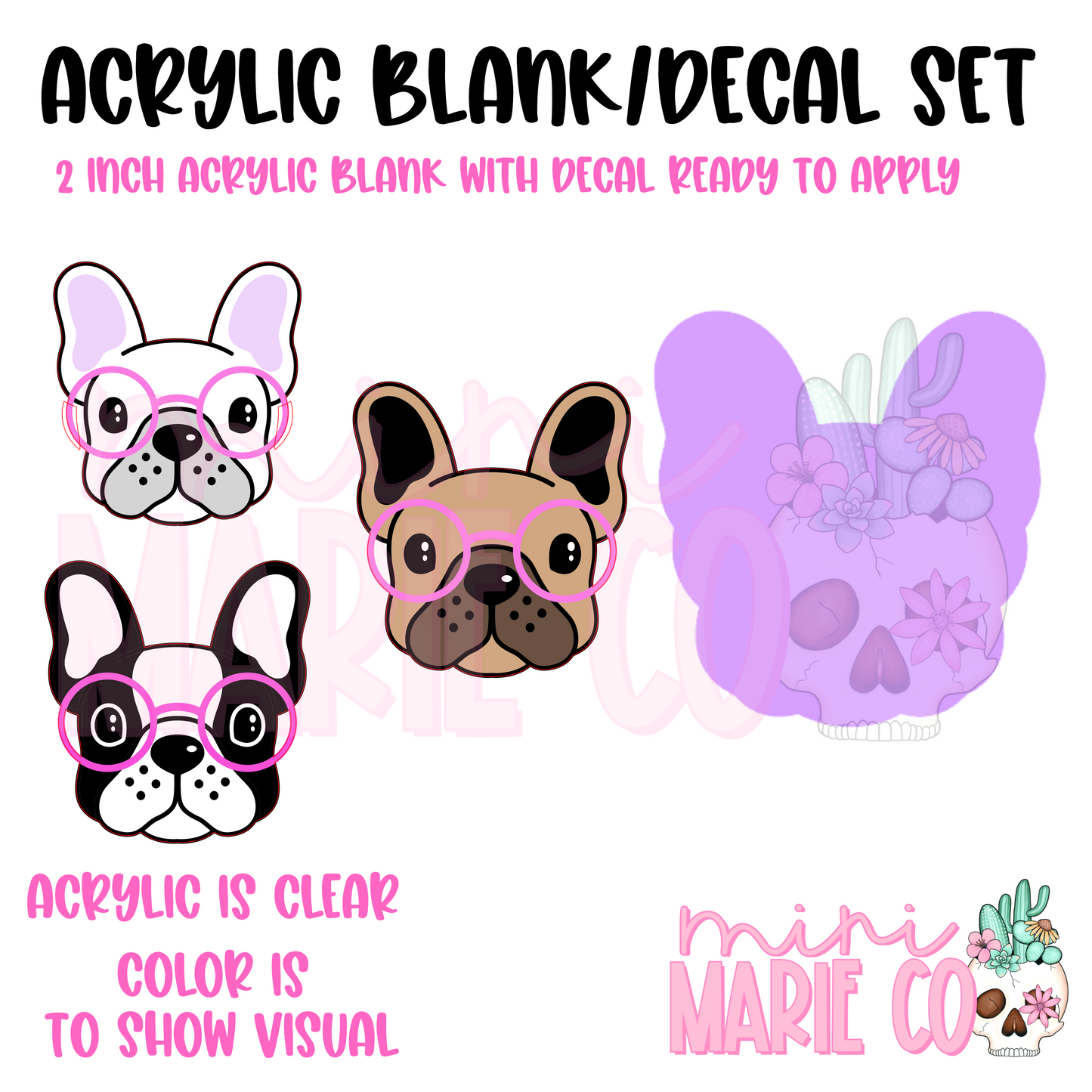 Frenchie With Glasses Acrylic Blank/Decal Set