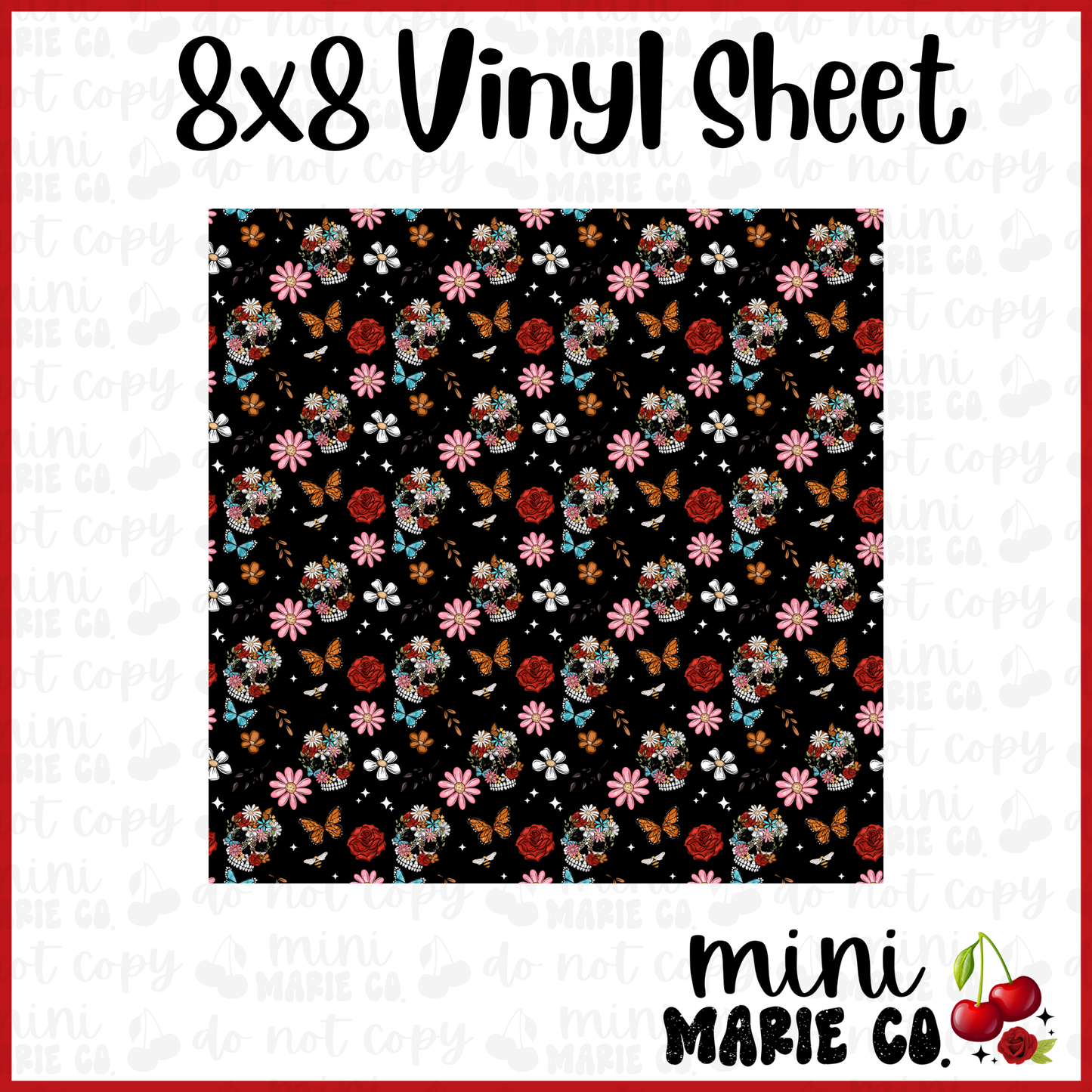 Floral Butterfly Skull Vinyl Sheet 8x8