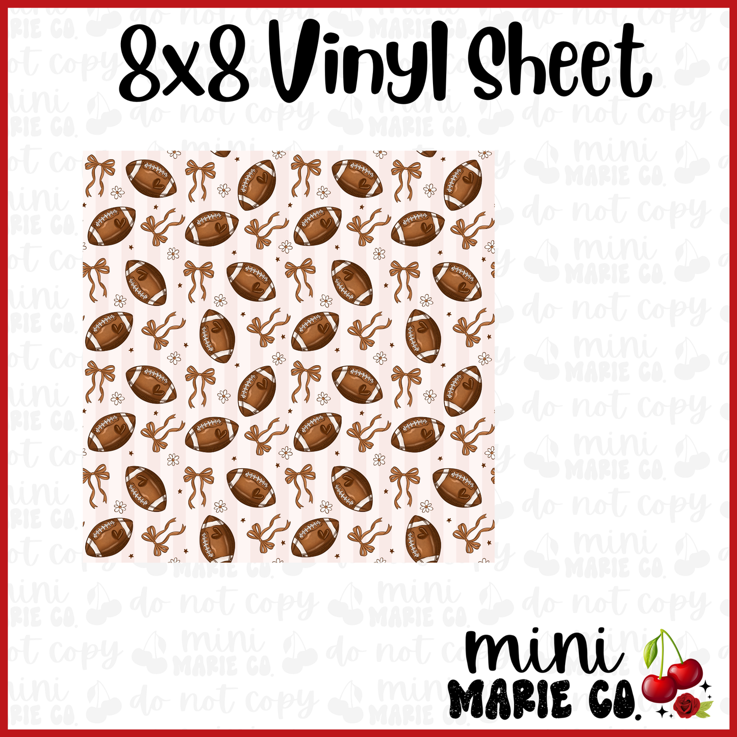 Football Bow Vinyl Sheet 8x8