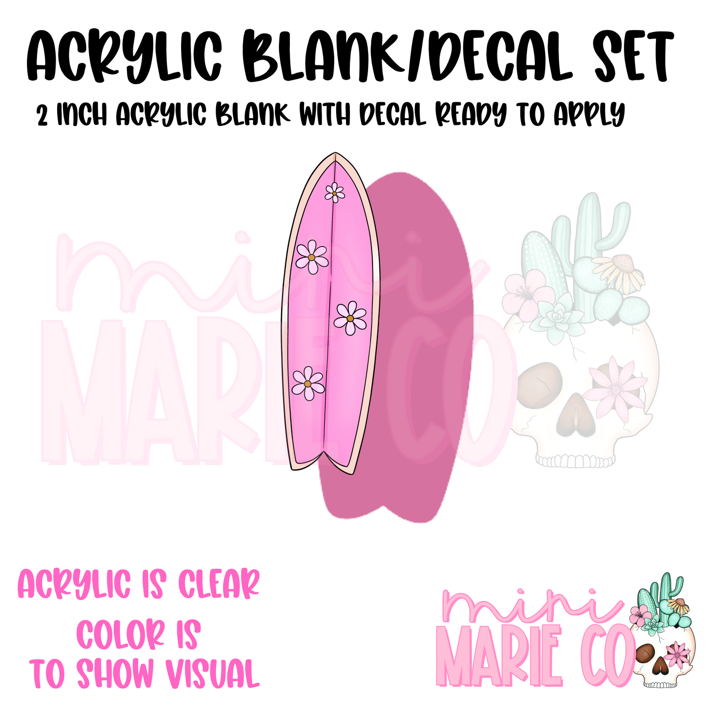 Pink Surfboard Acrylic Blank/Decal Set
