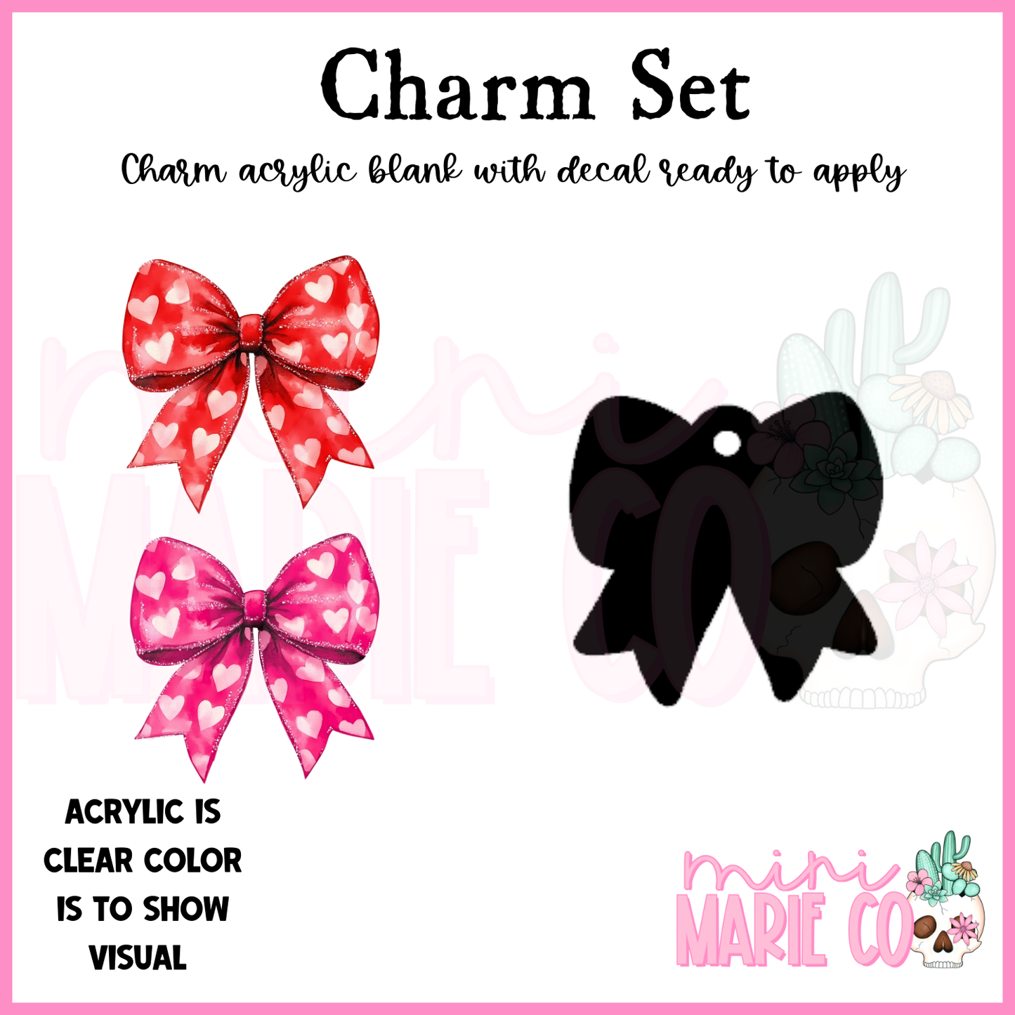 Heart Bow Red or Pink Charm/Decal