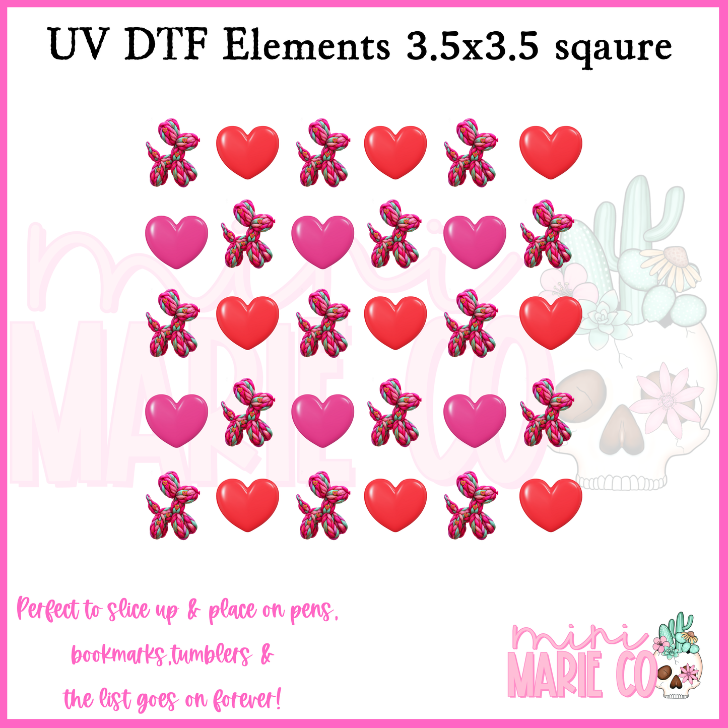 Heart Balloon Dog Yarn Element Square UV DTF