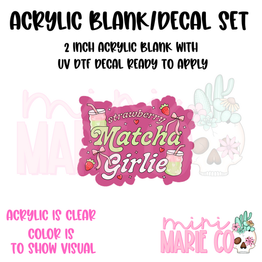 Strawberry Matcha GIrle Acrylic Blank/ UF DTF Decal Set