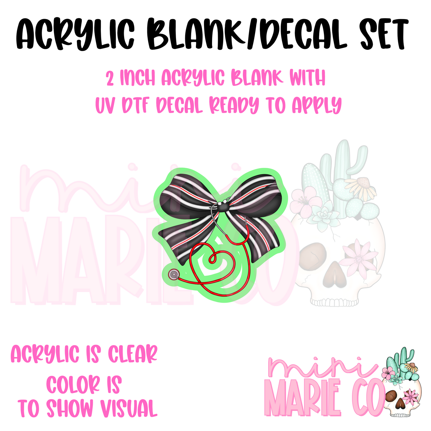 Nurse Coquette Stethoscope Bow Acrylic Blank/ UV DTF Decal Set