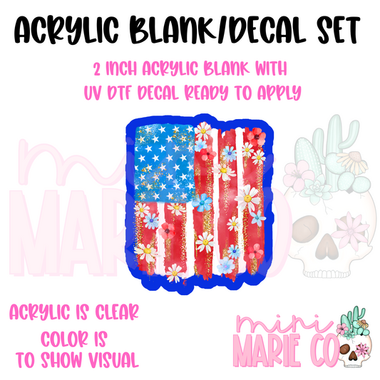 Fourth of July Flag with Flowers Blank/UV DTF Decal Set