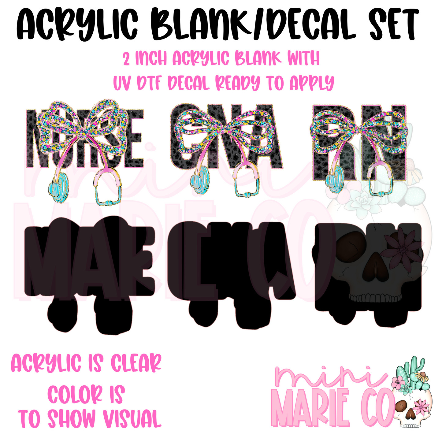 RN/NURSE/CNA with Stethoscope in Midlde Acrylic Blank/ UV DTF Decal Set