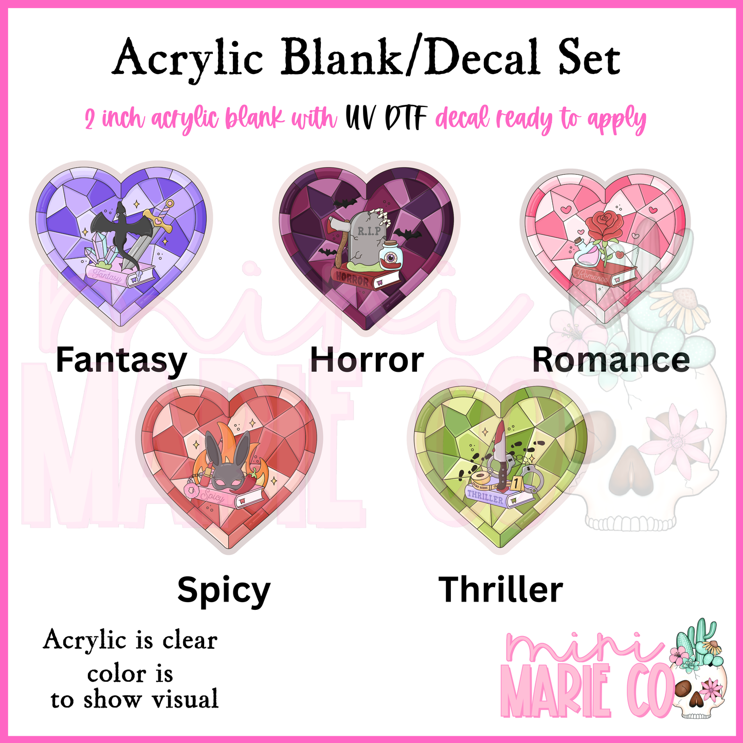 Book Hearts Acrylic Blank/ UV DTF Decal Set