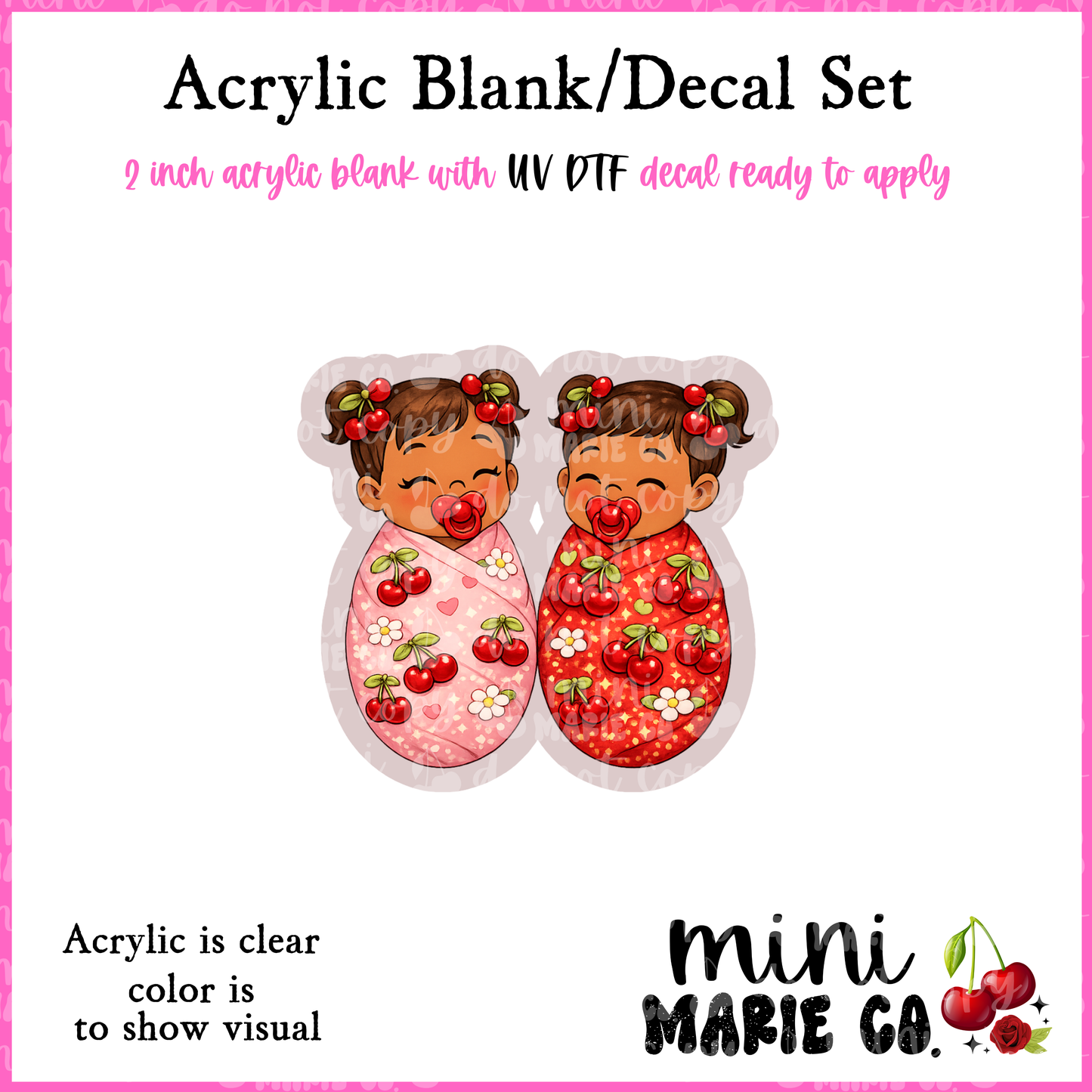Cherry Babies Acrylic Blank/ UV DTF Decal Set