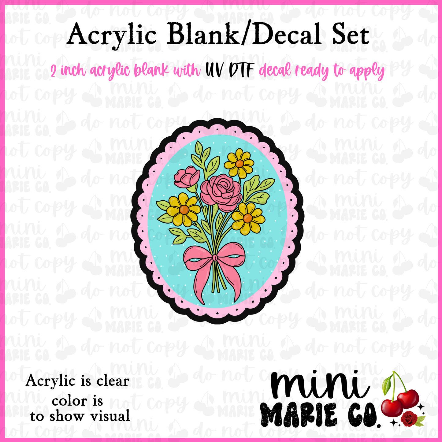 Floral Frame Acrylic Blank/ UV DTF Decal Set