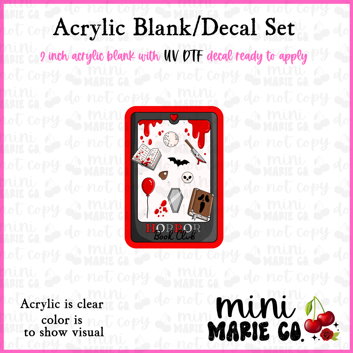Horror Book Club Acrylic Blank/ UV DTF Decal Set