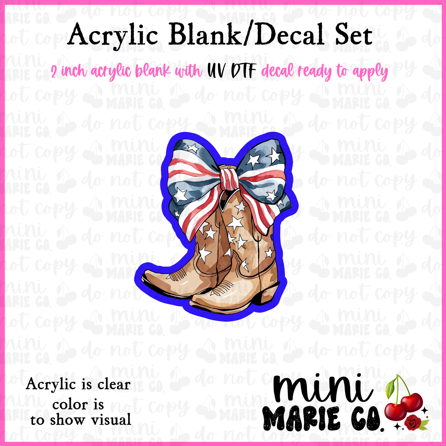4th July Cowgirl Boots Acrylic Blank/ UV DTF Decal Set