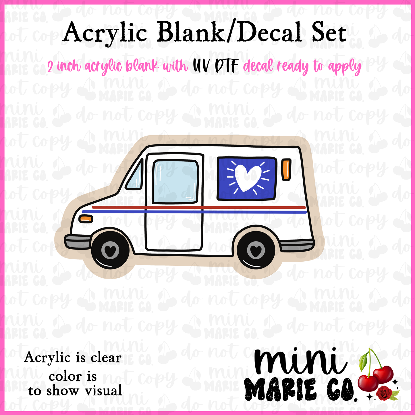 Cute Mail Truck Acrylic Blank/ UV DTF Decal Set