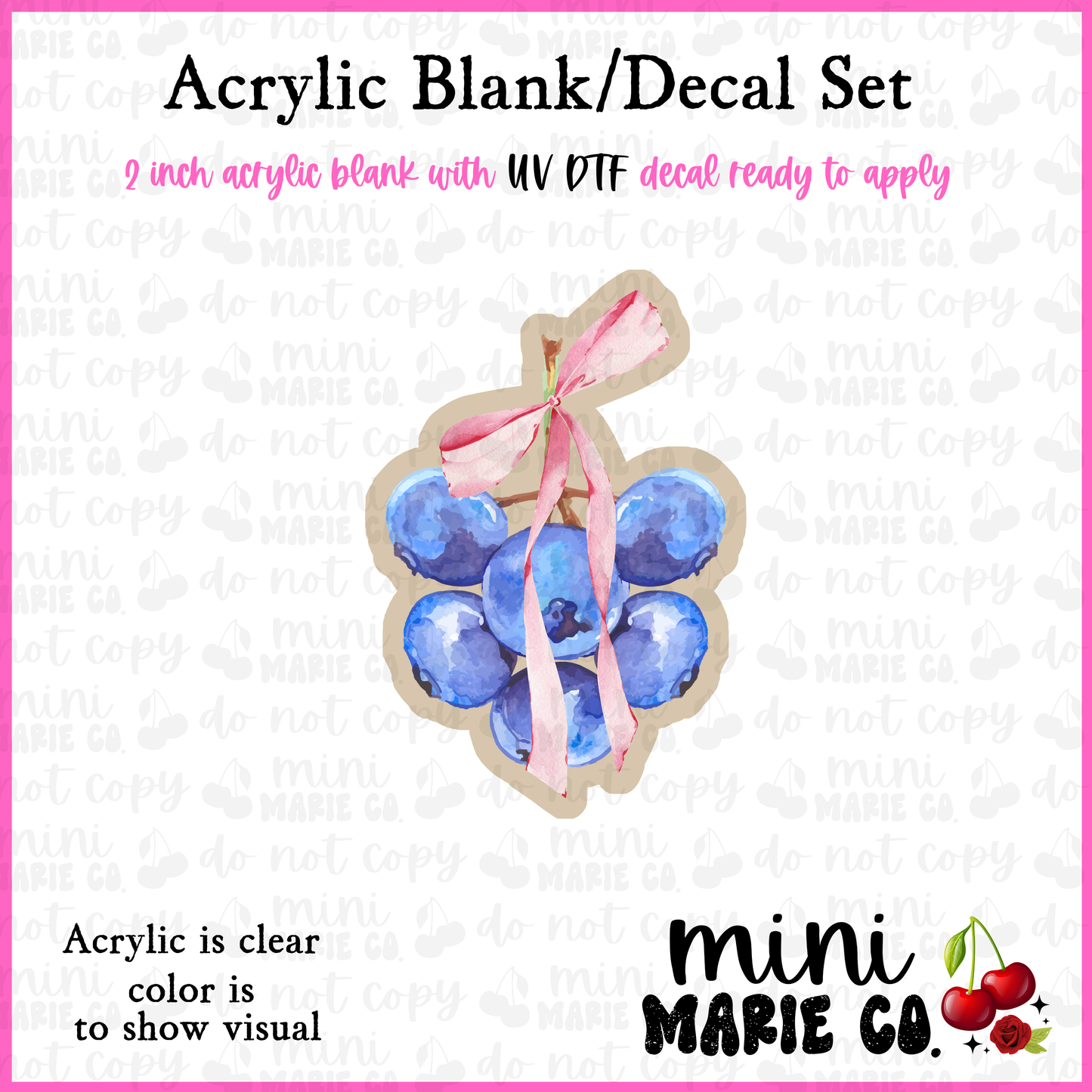 Coquette Blueberry Acrylic Blank/ UV DTF Decal Set