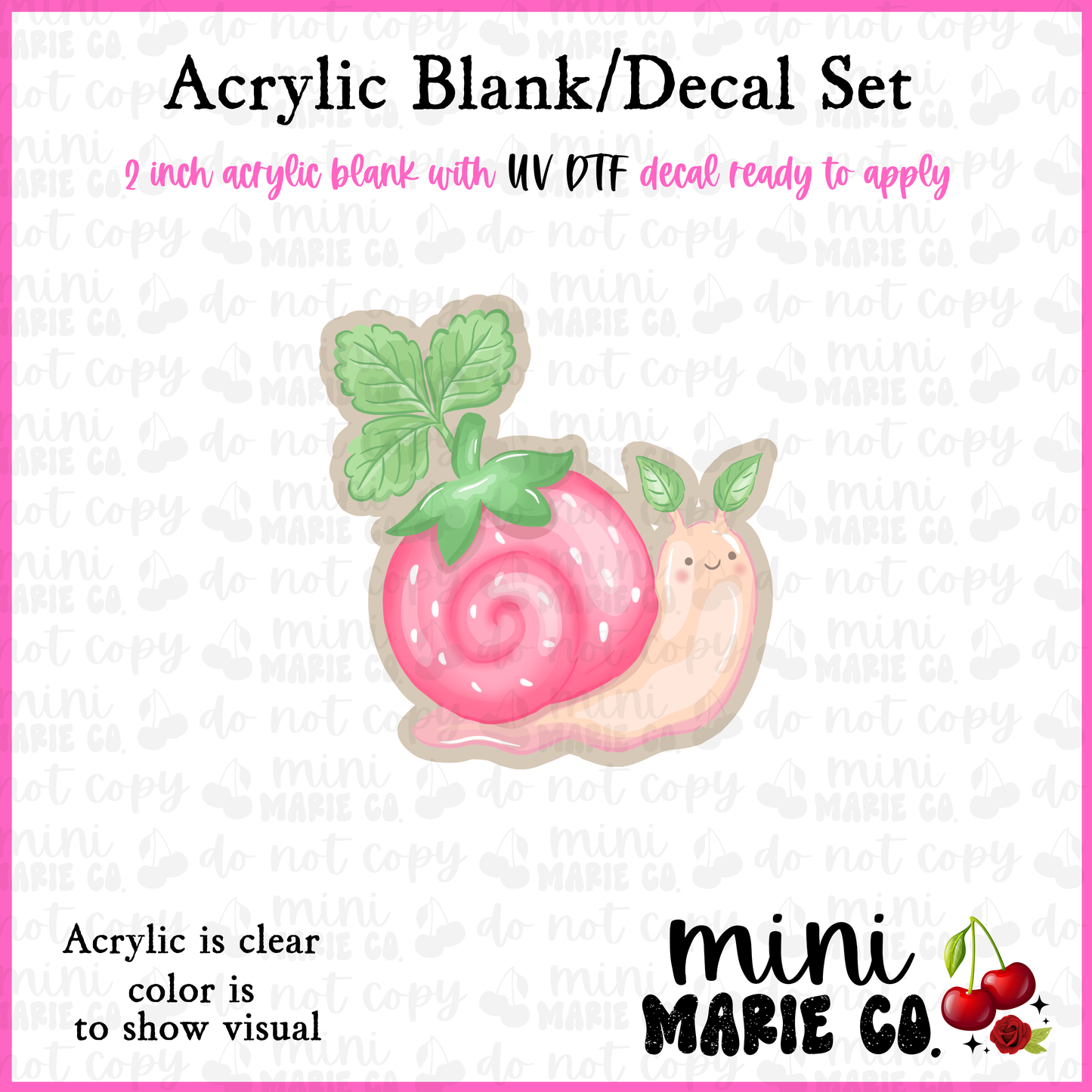 Strawberry Snail Acrylic Blank/ UV DTF Decal Set (