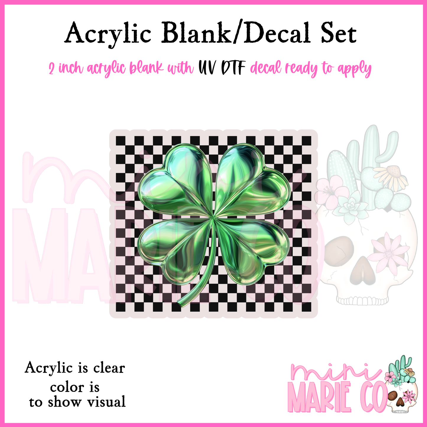 Shamrock Checkered Acrylic Blank/ UV DTF Decal Set