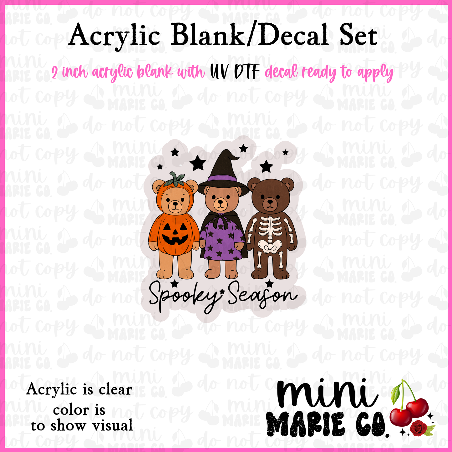 Spooky Season Bears Acrylic Blank/ UV DTF Decal Set