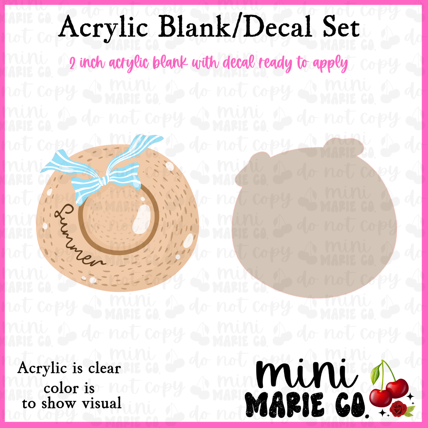 Summer Beach Hat Acrylic Blank/Decal Set