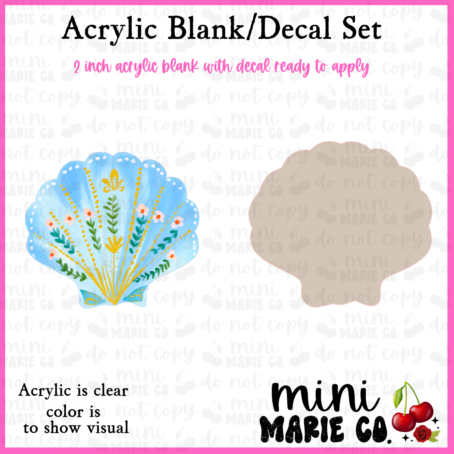 Summer Floral Sea Shell Acrylic Blank/Decal Set