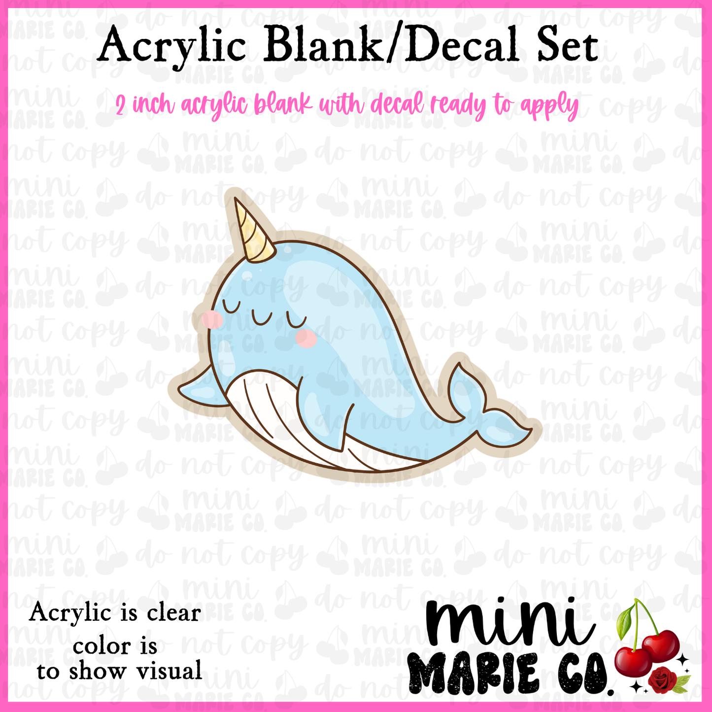 Ocean Animals Narwhal Acrylic Blank/Decal Set