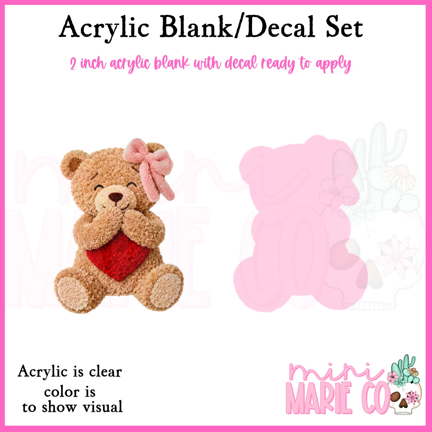 Heart Bow Bear Acrylic Blank/Decal Set