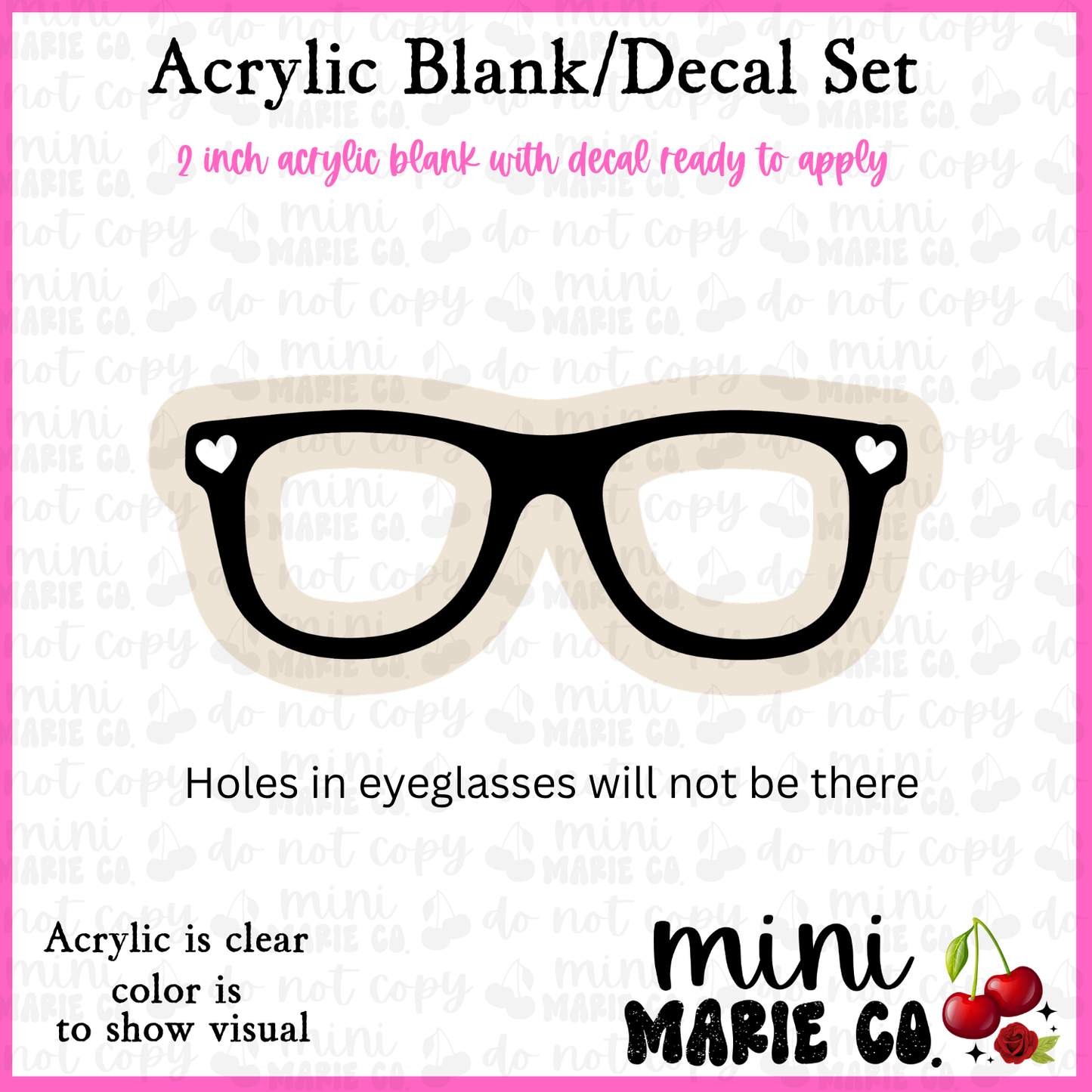 Black Eyeglasses Acrylic Blank/Decal Set