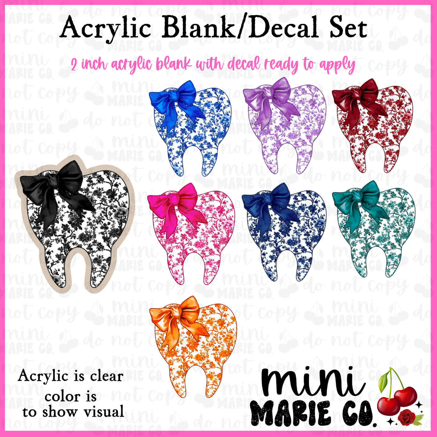Coquette Tooth Acrylic Blank/Decal Set