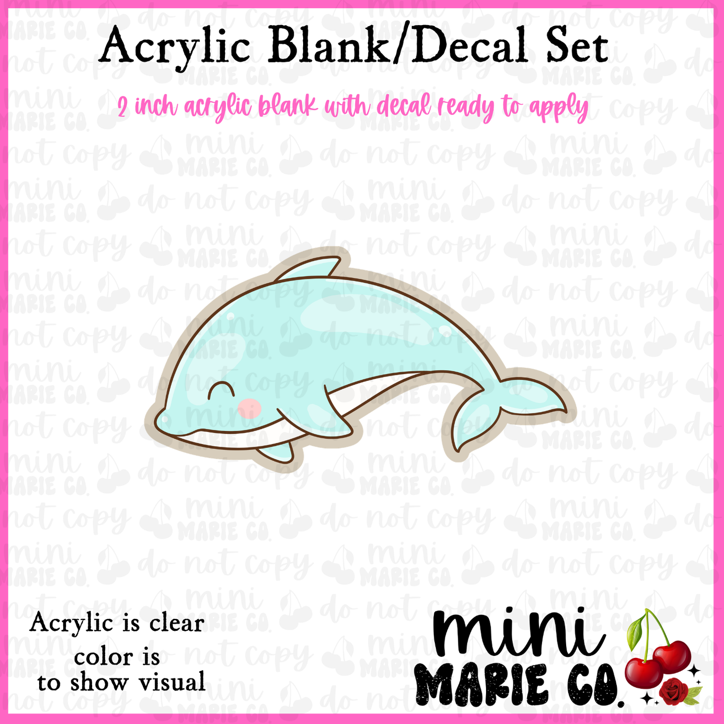 Ocean Animals Blue Dolphin Acrylic Blank/Decal Set