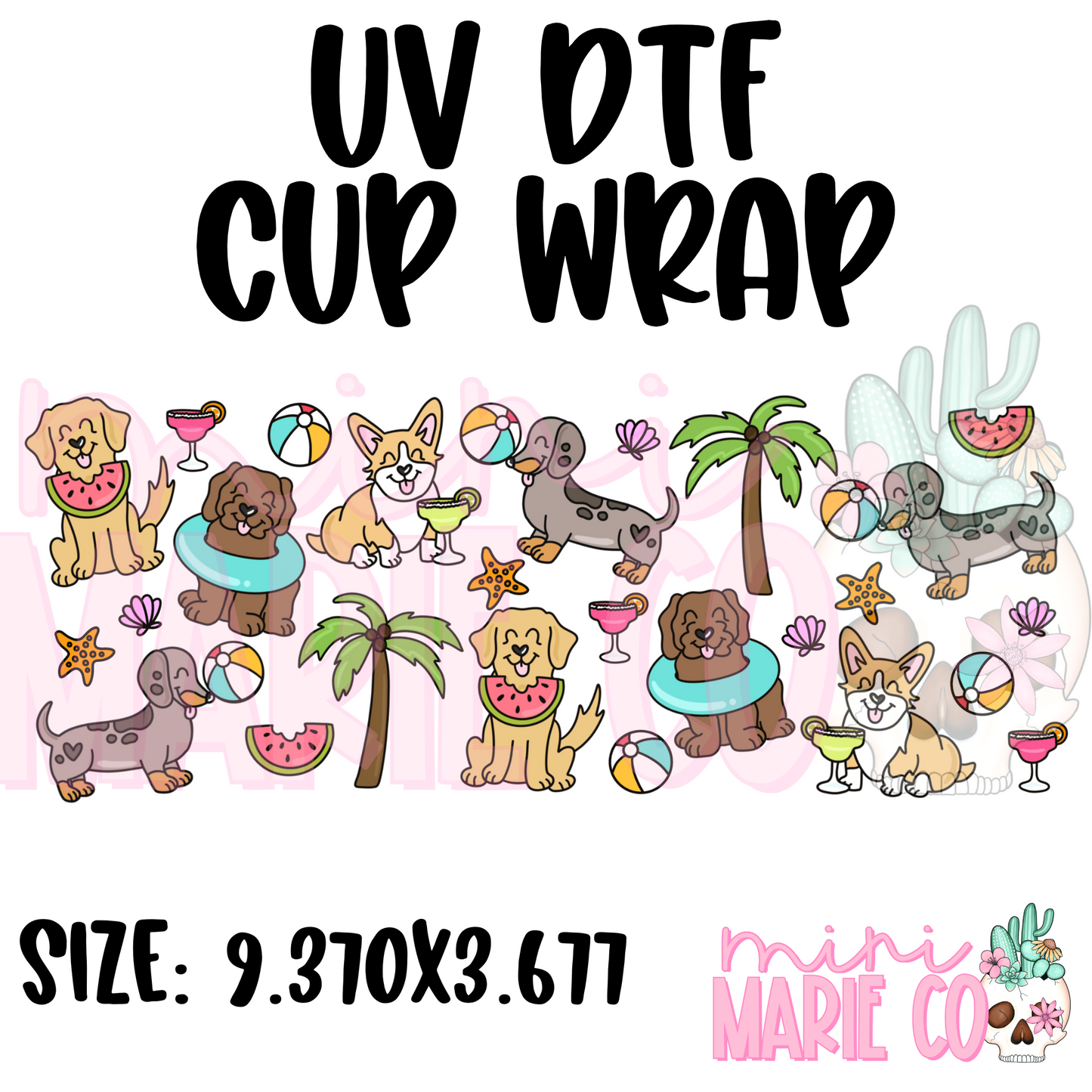 Beachy Dogs UV DTF Cup Wrap