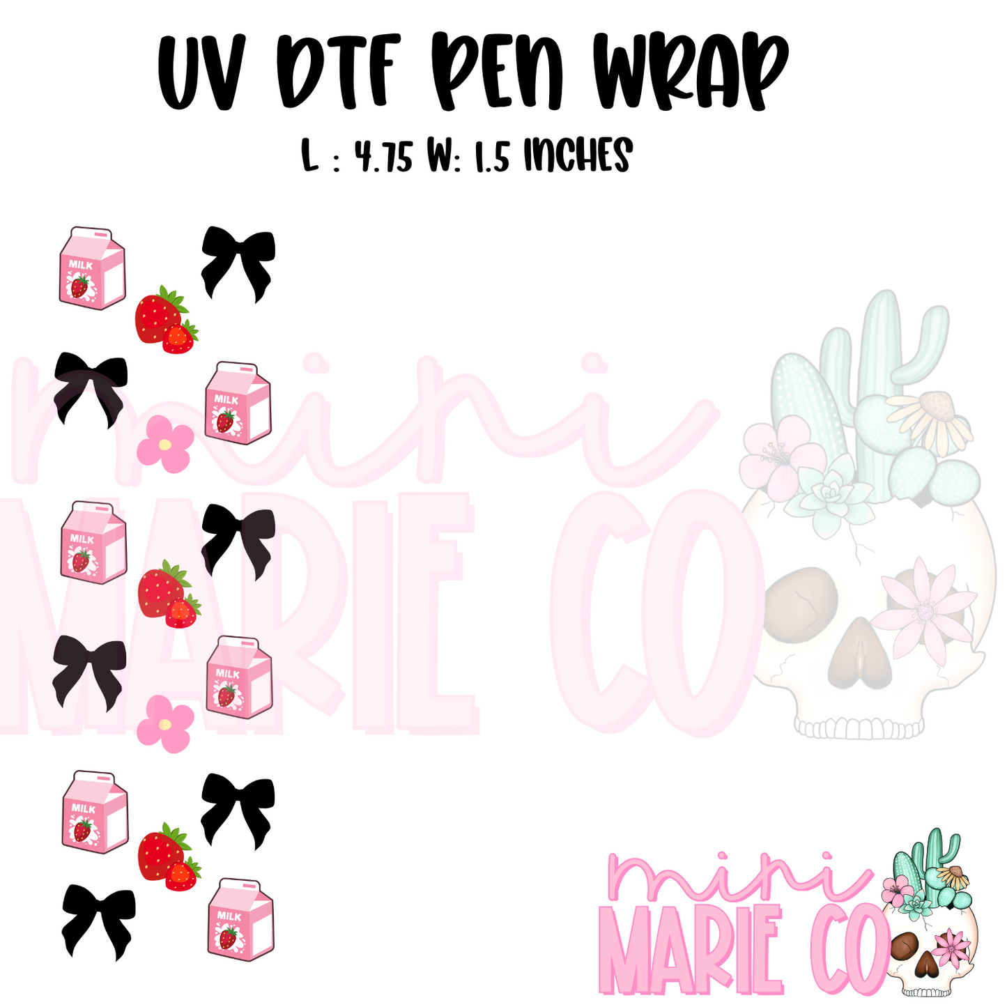 Strawberry Milk With Black Bow UV DTF Pen/Bookmark Wrap