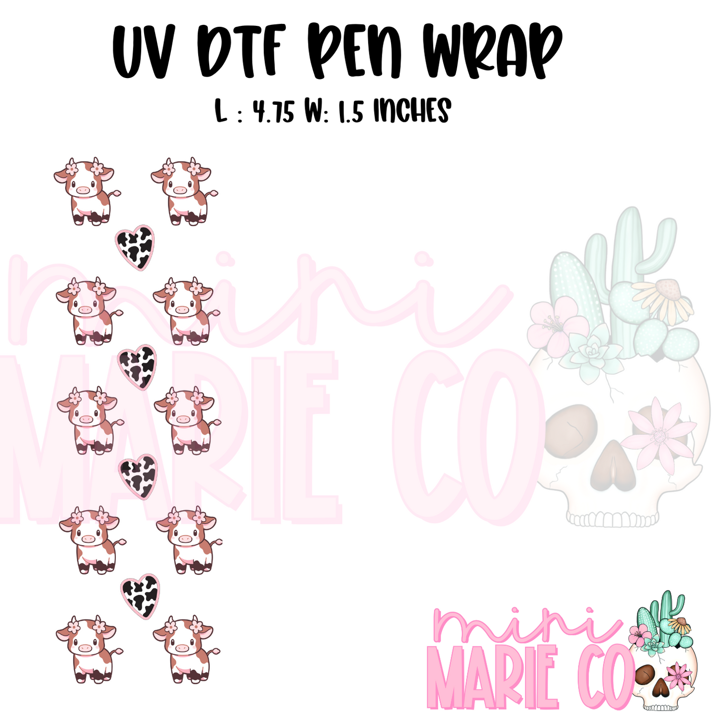 Cute Cow With Cow Heart UV DTF Pen/Bookmark Wrap