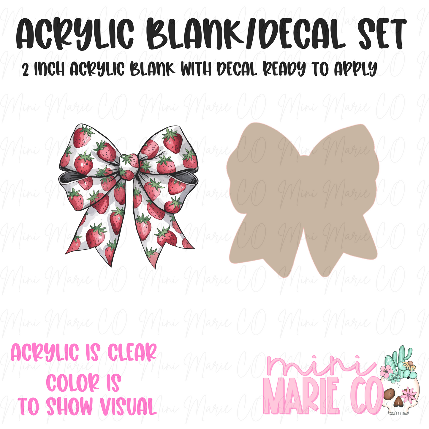 Strawberry Bow Acrylic Blank/Decal Set