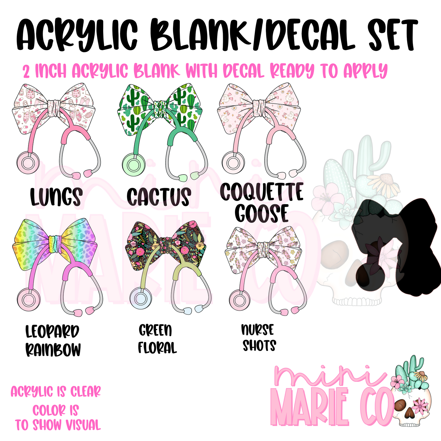 Mini Marie's Stethoscope Bows Acrylic Blank/Decal Set