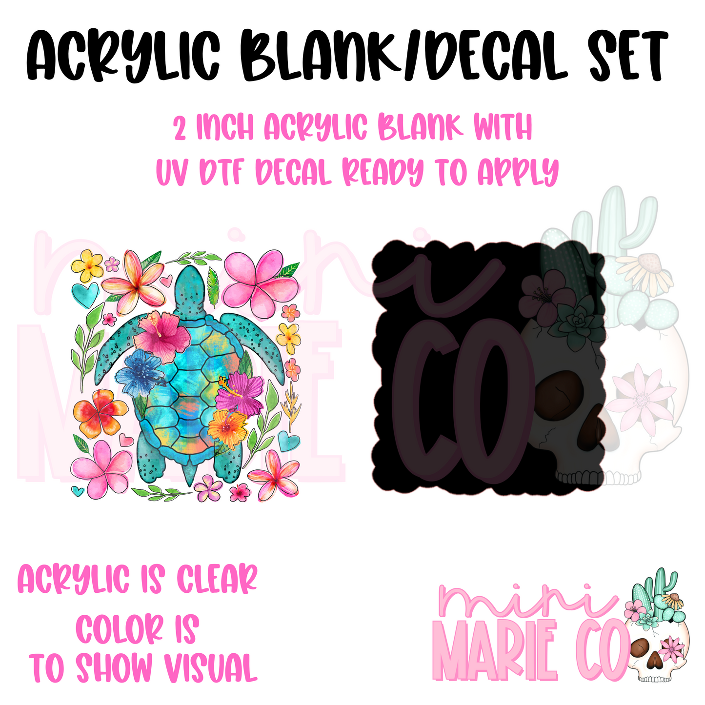 Summer Sea Turtle Acrylic Blank/ UV DTF Decal Set