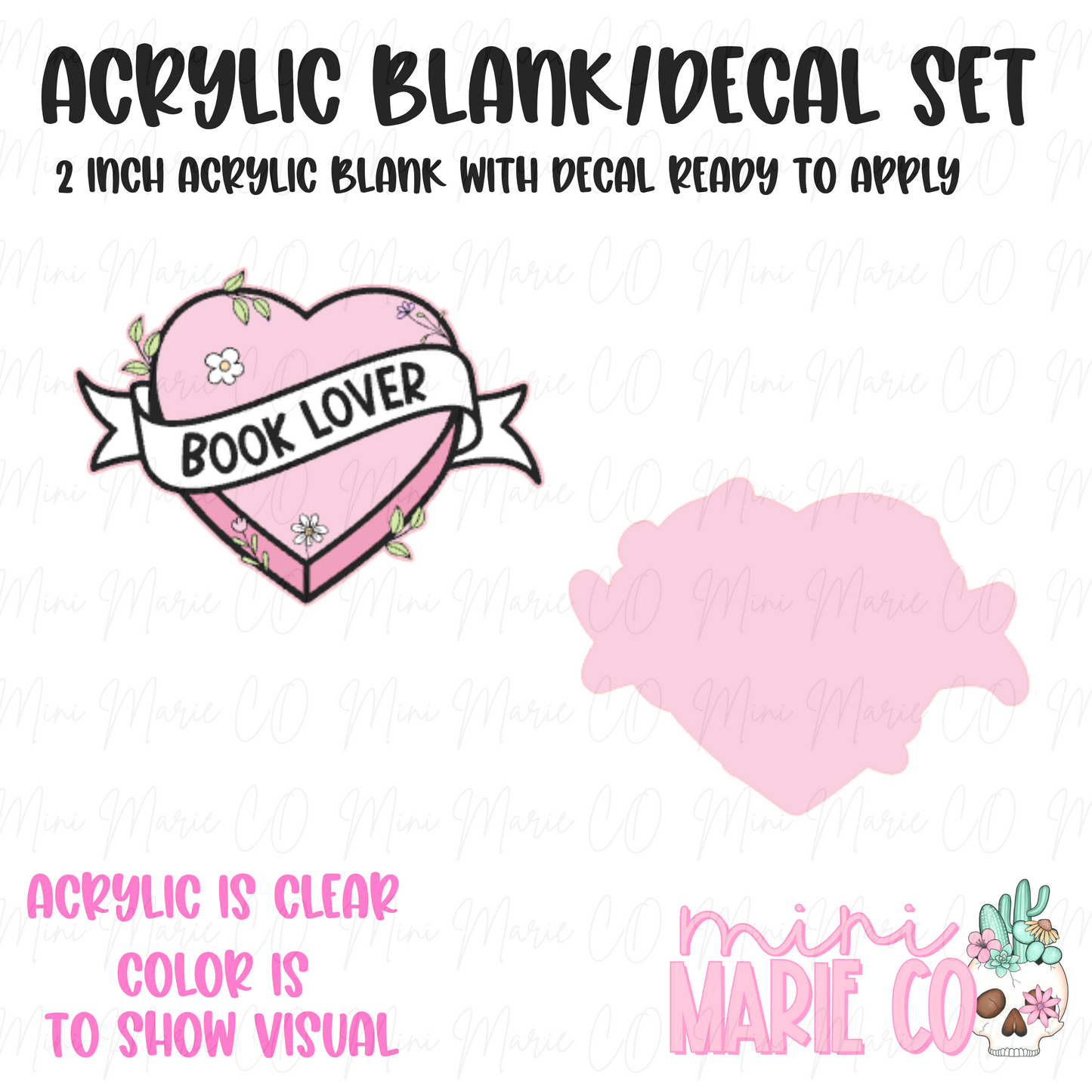 Book Lover Heart Acrylic Blank/Decal Set