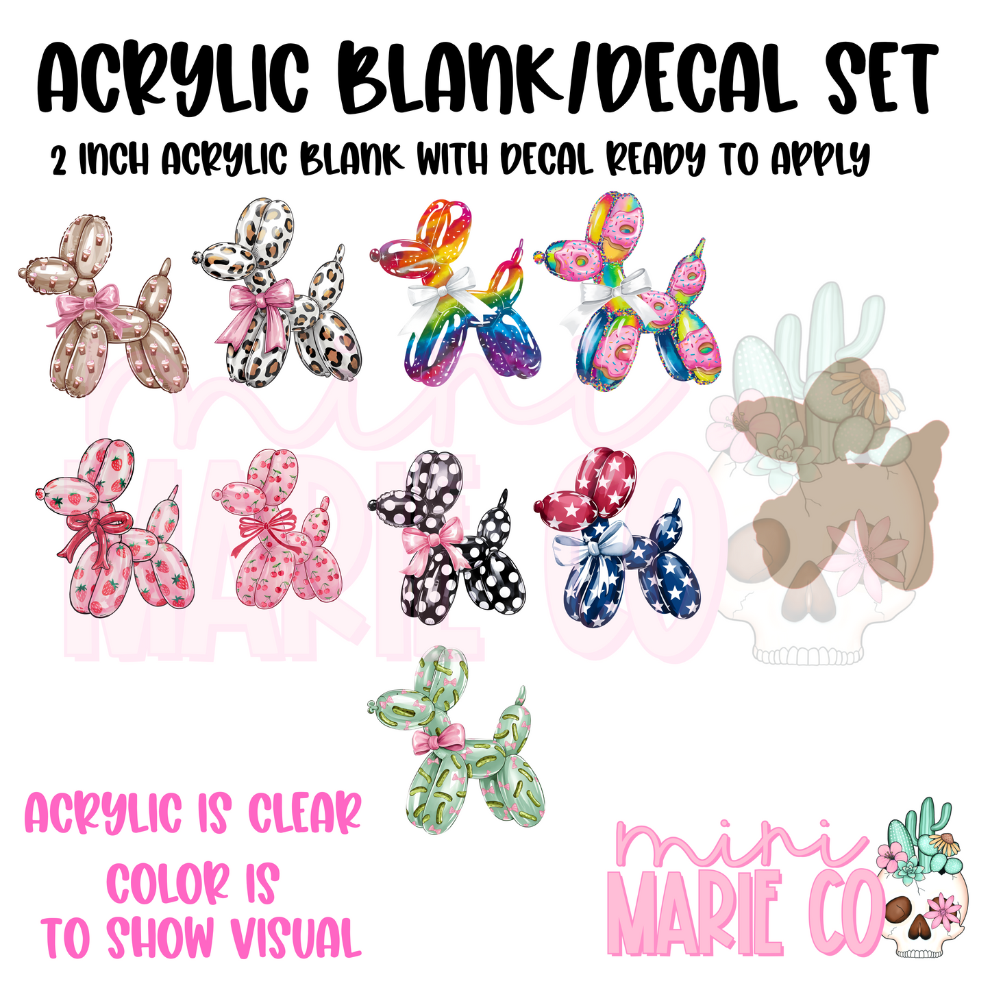 Balloon Dog Tons of Variations! Acrylic Blank/Decal Set