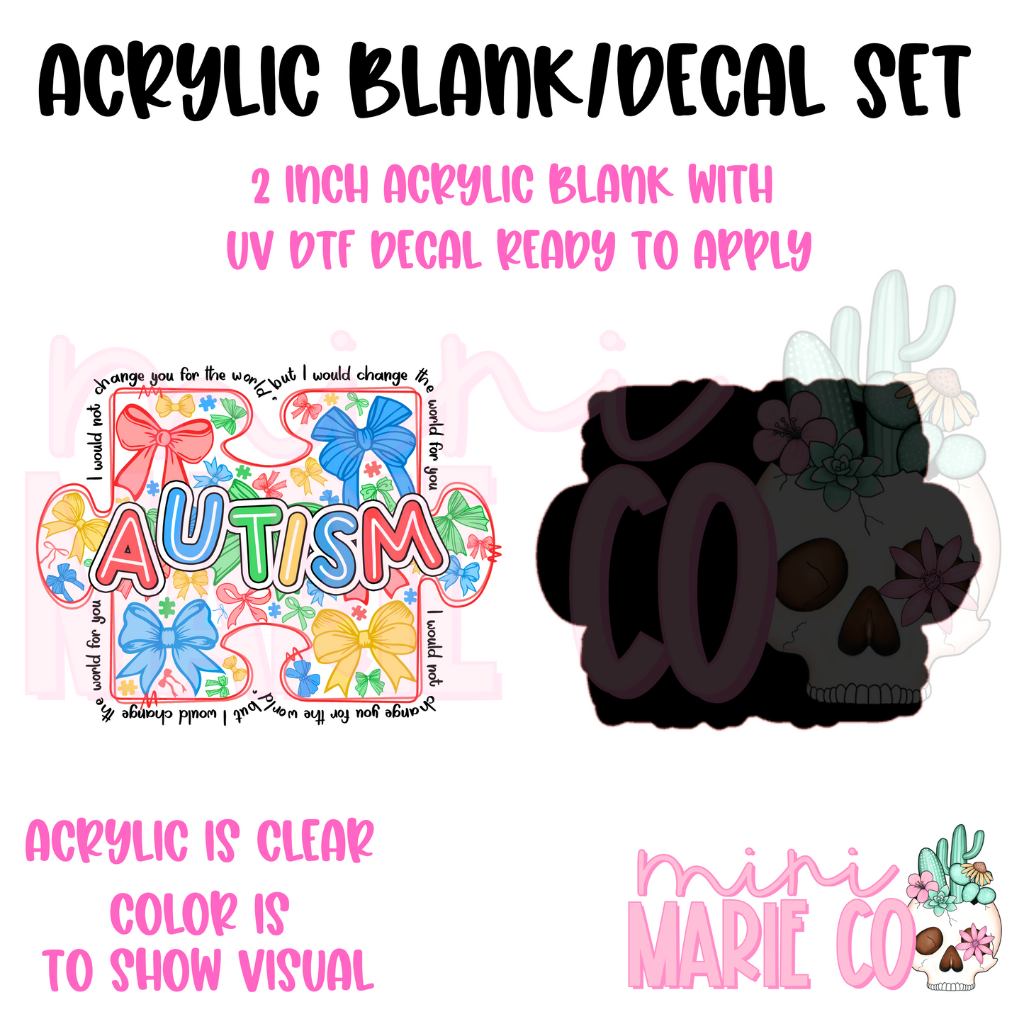 Autism Coquette Acrylic Blank/ UV DTF Decal Set