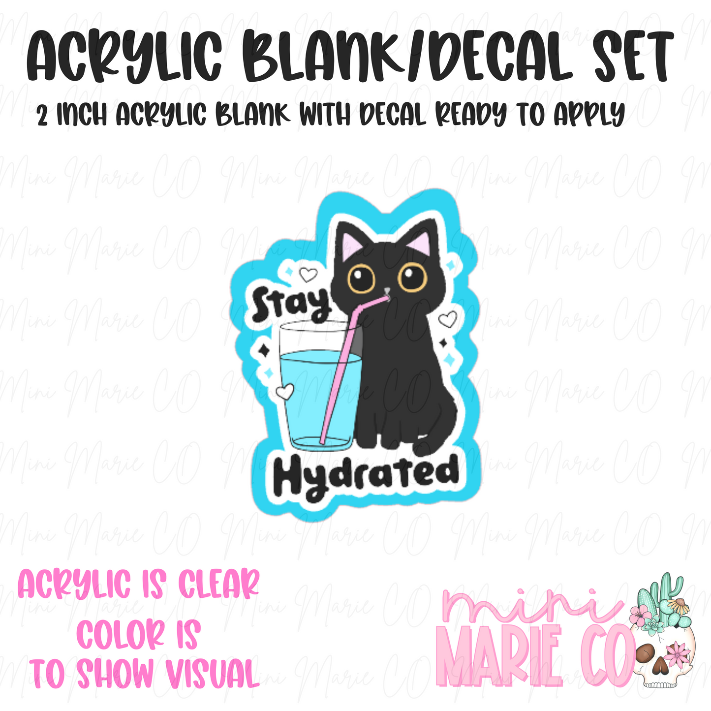 Stay Hydrated Kitty Acrylic Blank/Decal Set