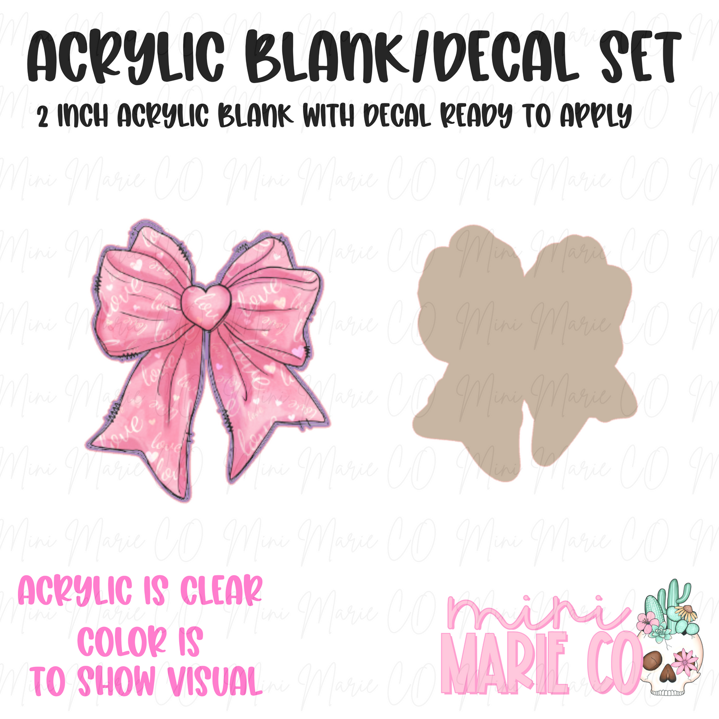 Cotton Candy Bow Acrylic Blank/Decal Set