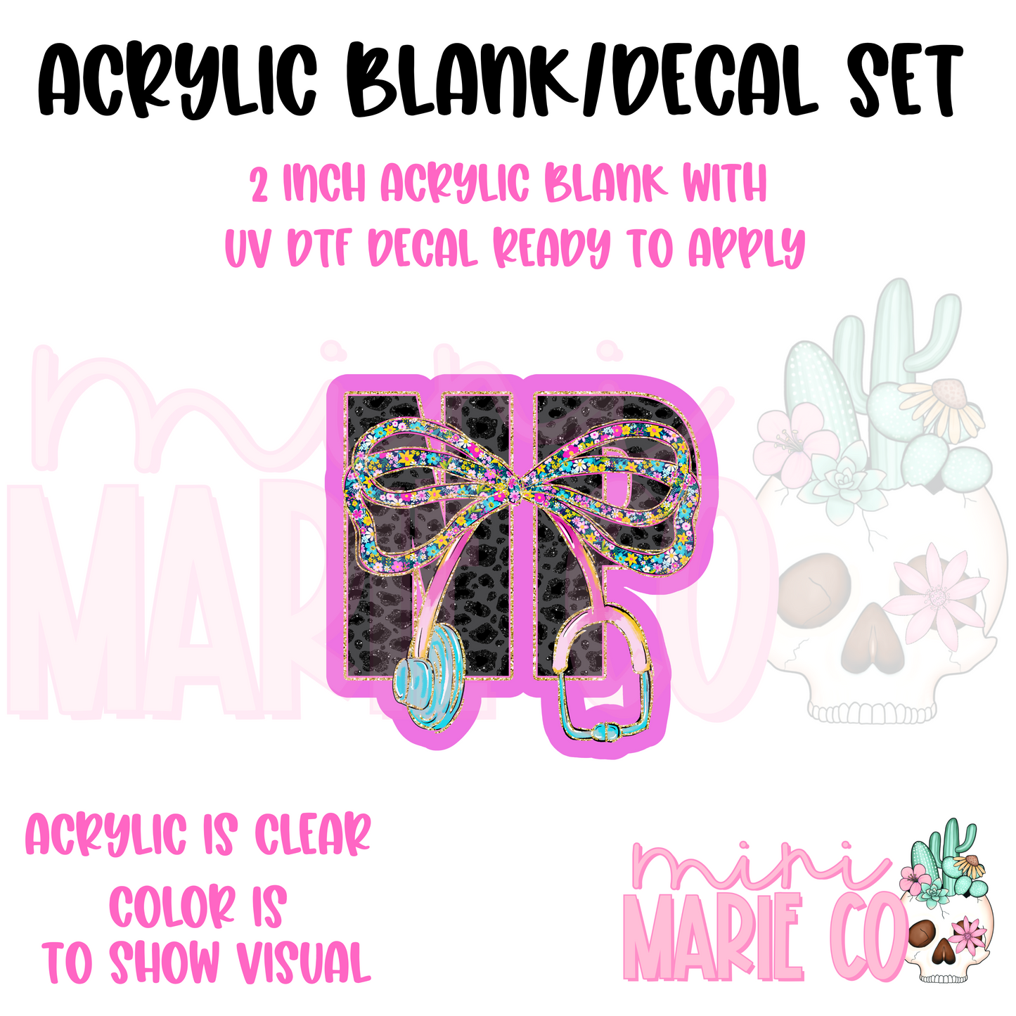 NP With Stethoscope Bow Acrylic Blank/UV DTF Decal Set