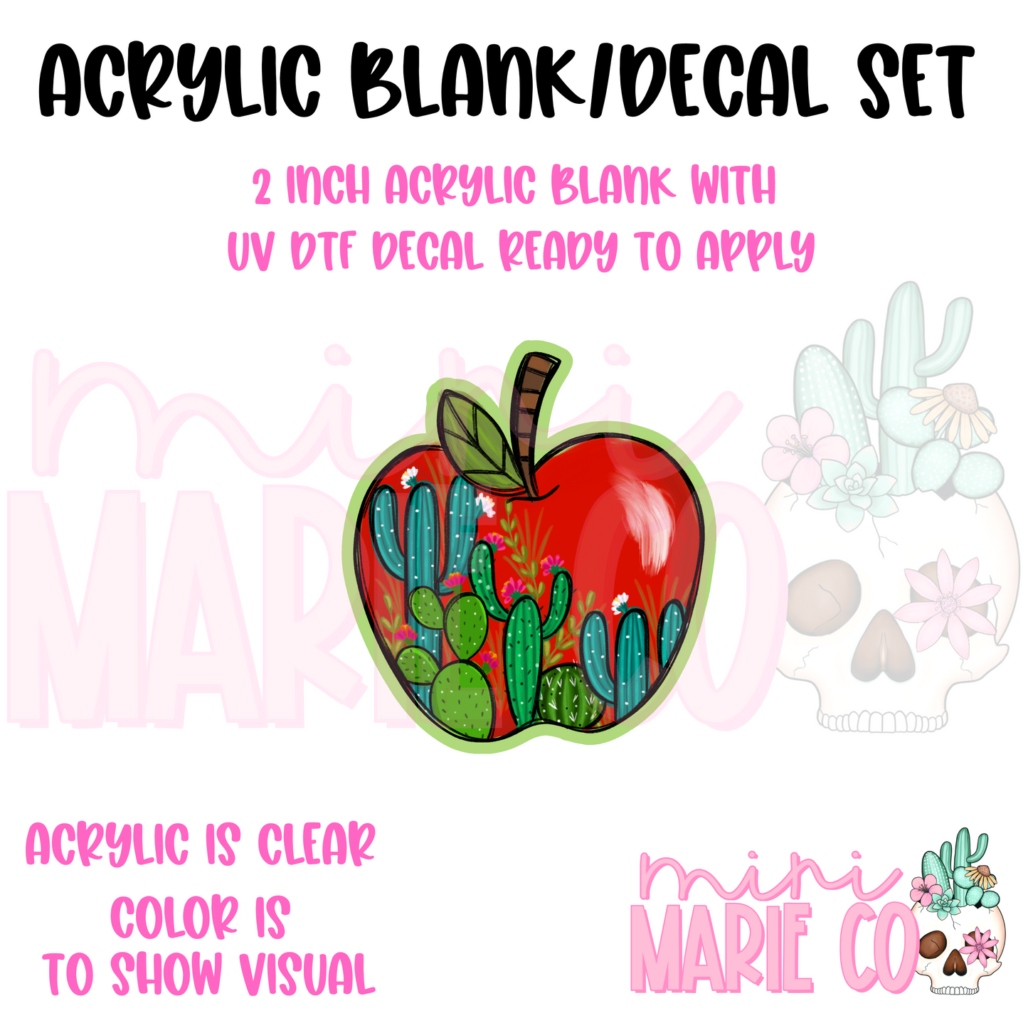 Cactus Apple Acrylic Blank/UV DTF Decal Set