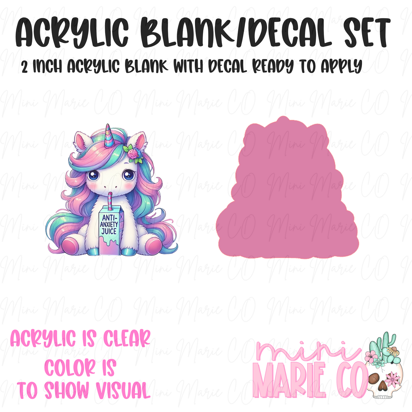 Unicorn Anti Anxiety Juice Acrylic Blank/Decal Set