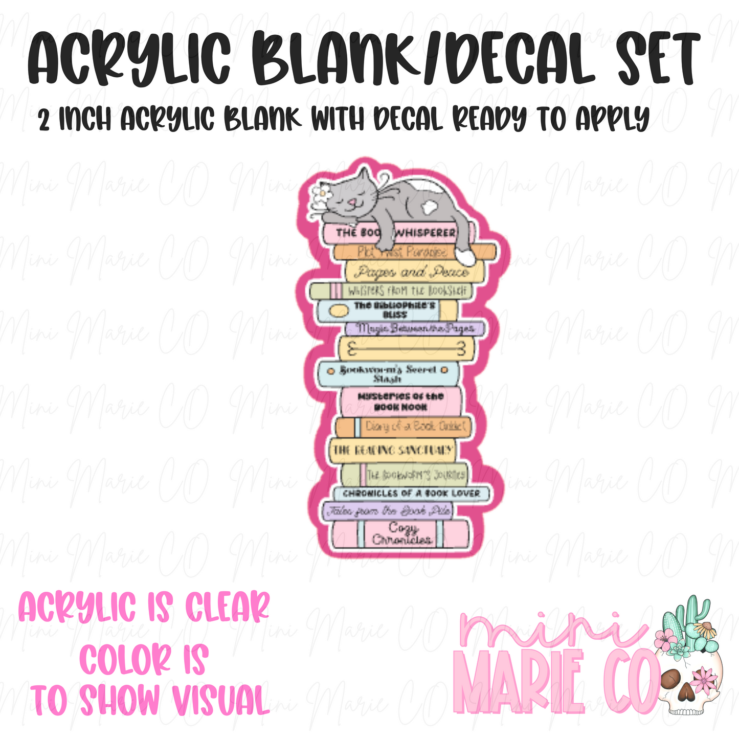 Kitty on Books Acrylic Blank/Decal Set