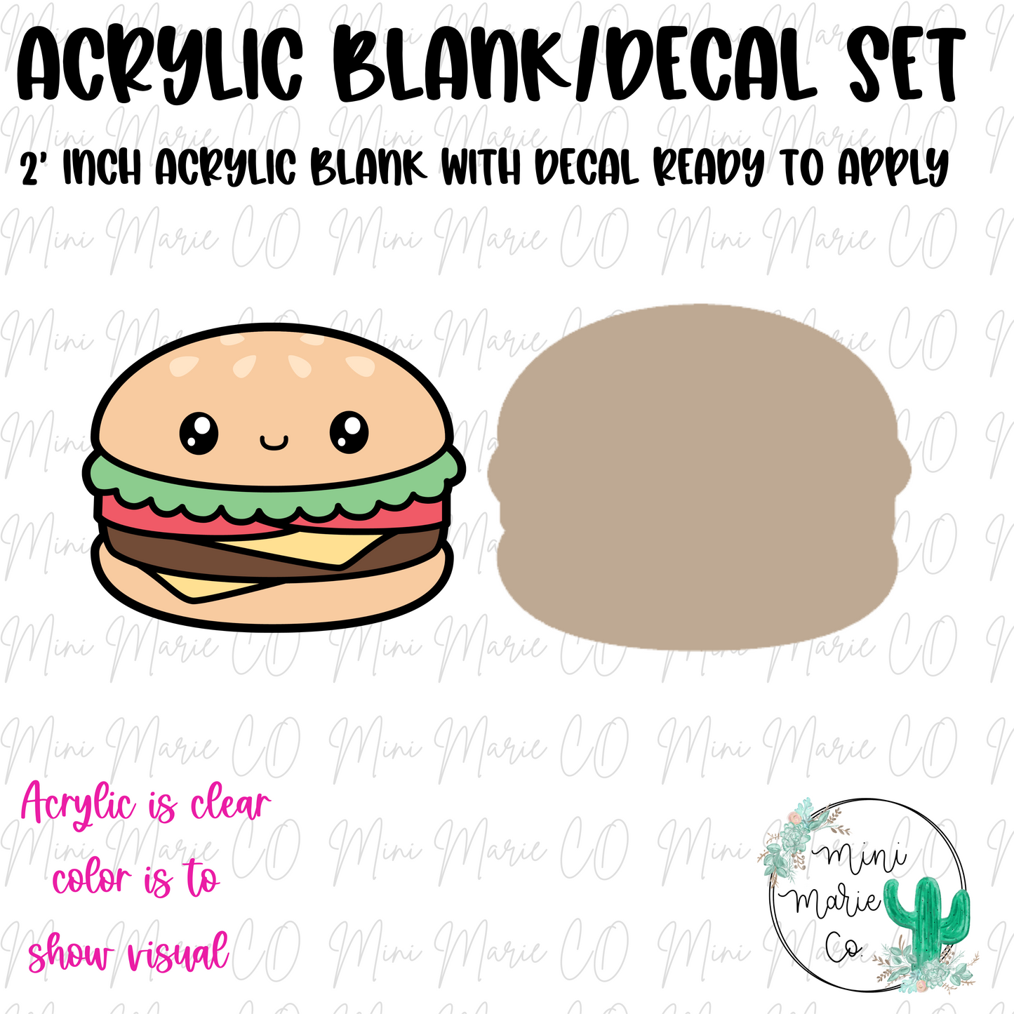 Cute Burger Acrylic Blank/Decal Set