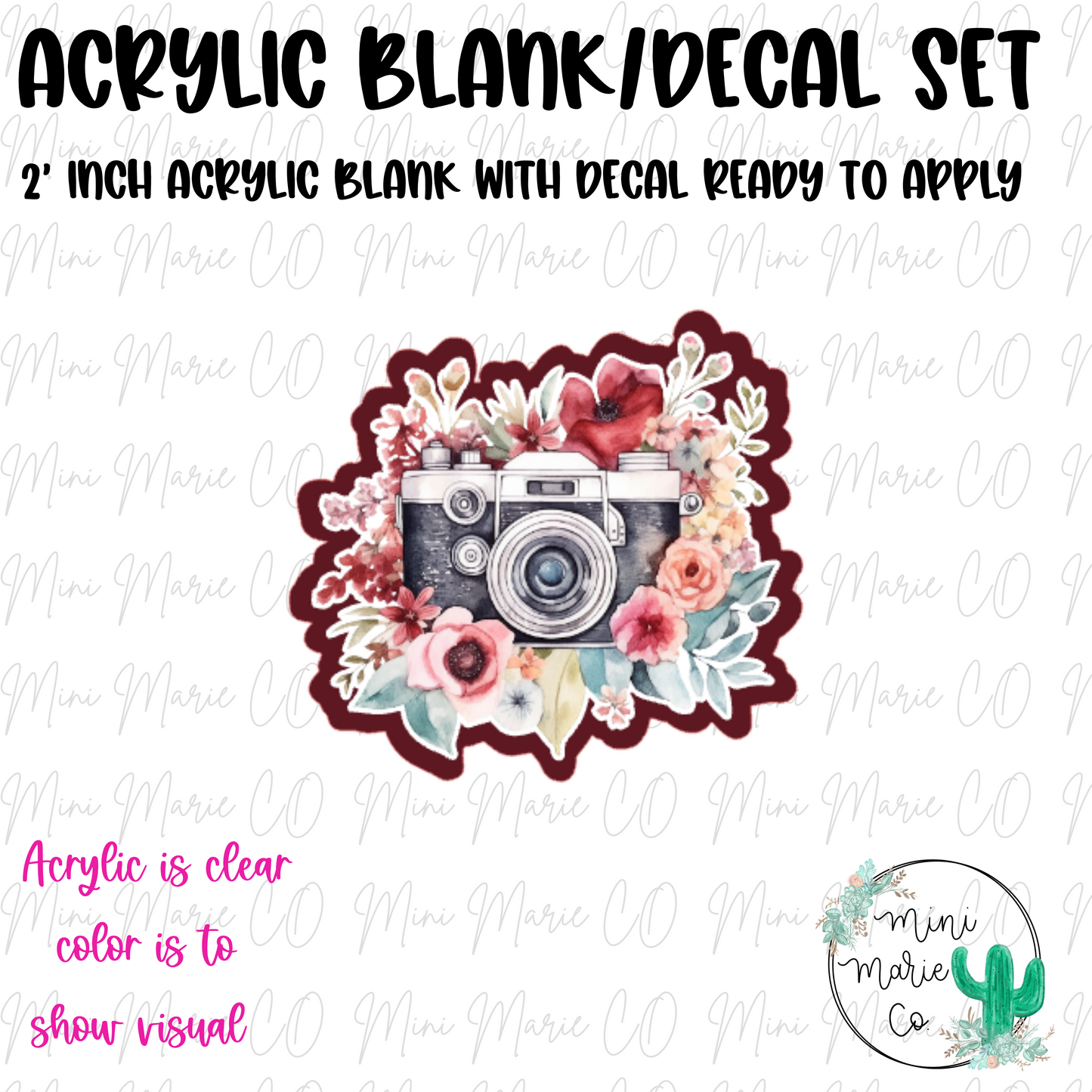 Watercolor Camera Acrylic Blank/Decal Set