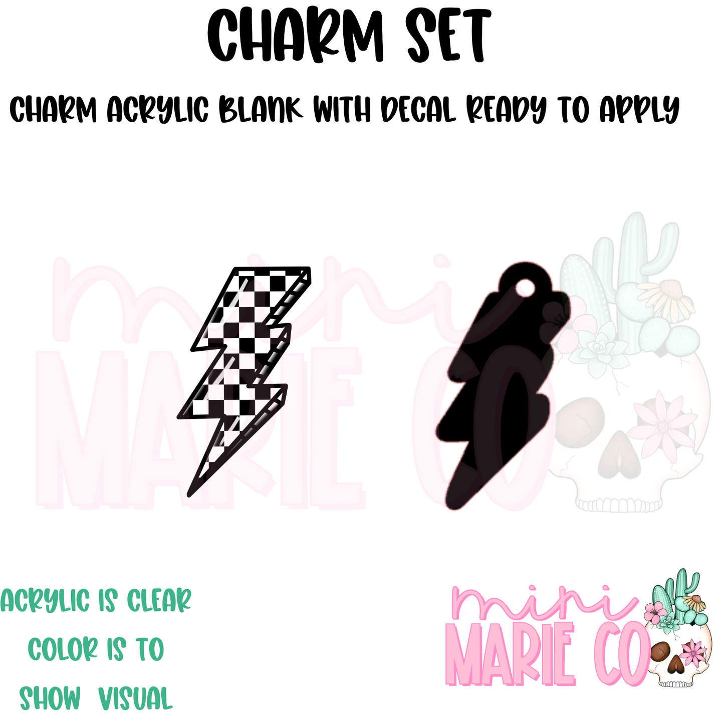 Lightening Bolt Checkered Charm/Decal