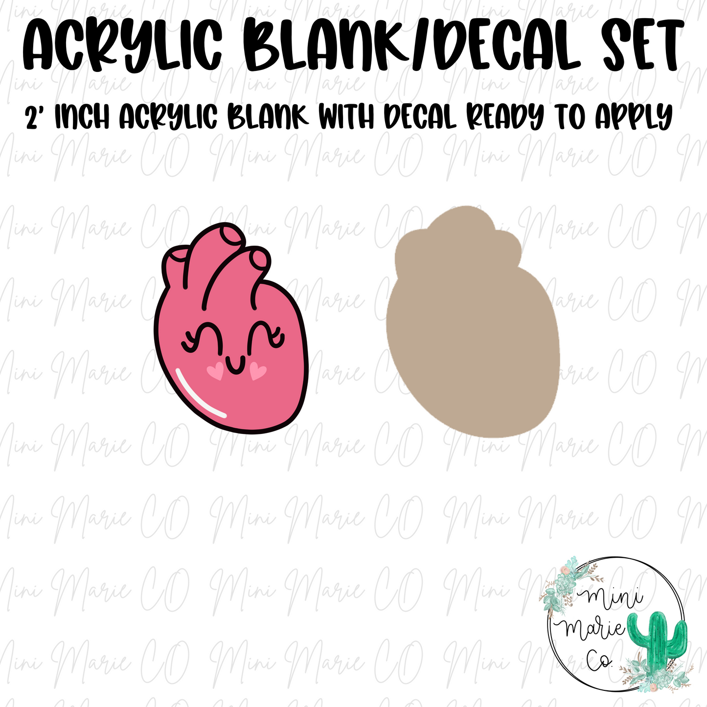 Cute Heart Acrylic Blank/Decal Set