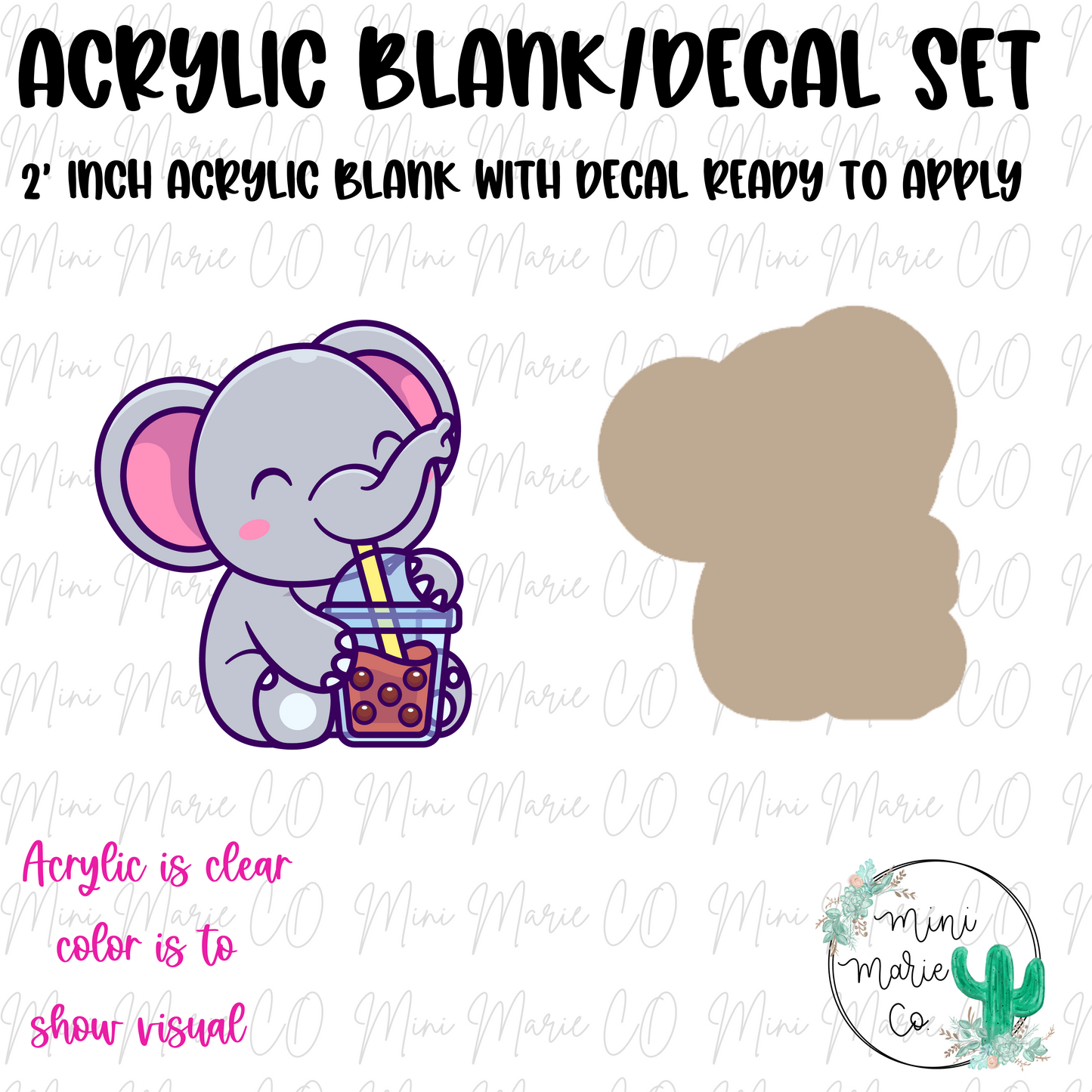 Elephant Boba Acrylic Blank/Decal Set