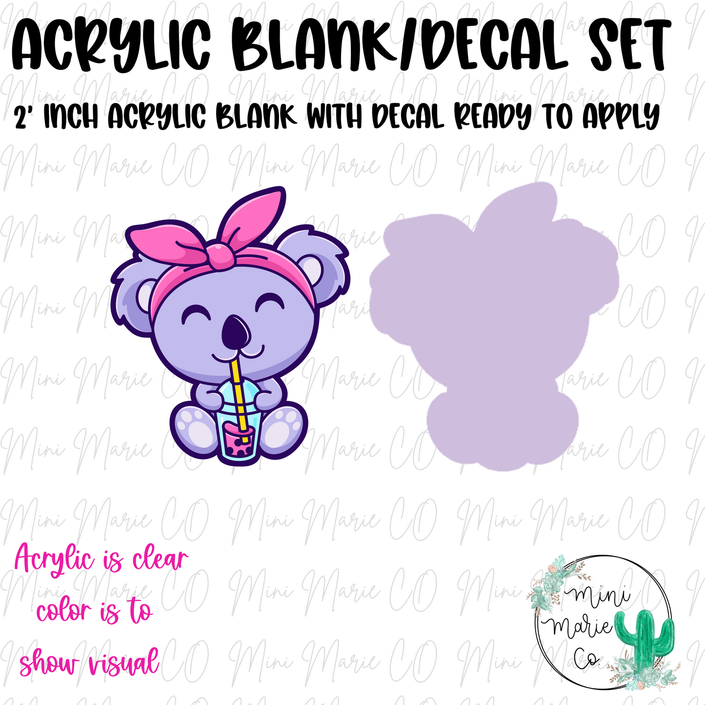 Koala Boba Acrylic Blank/Decal Set