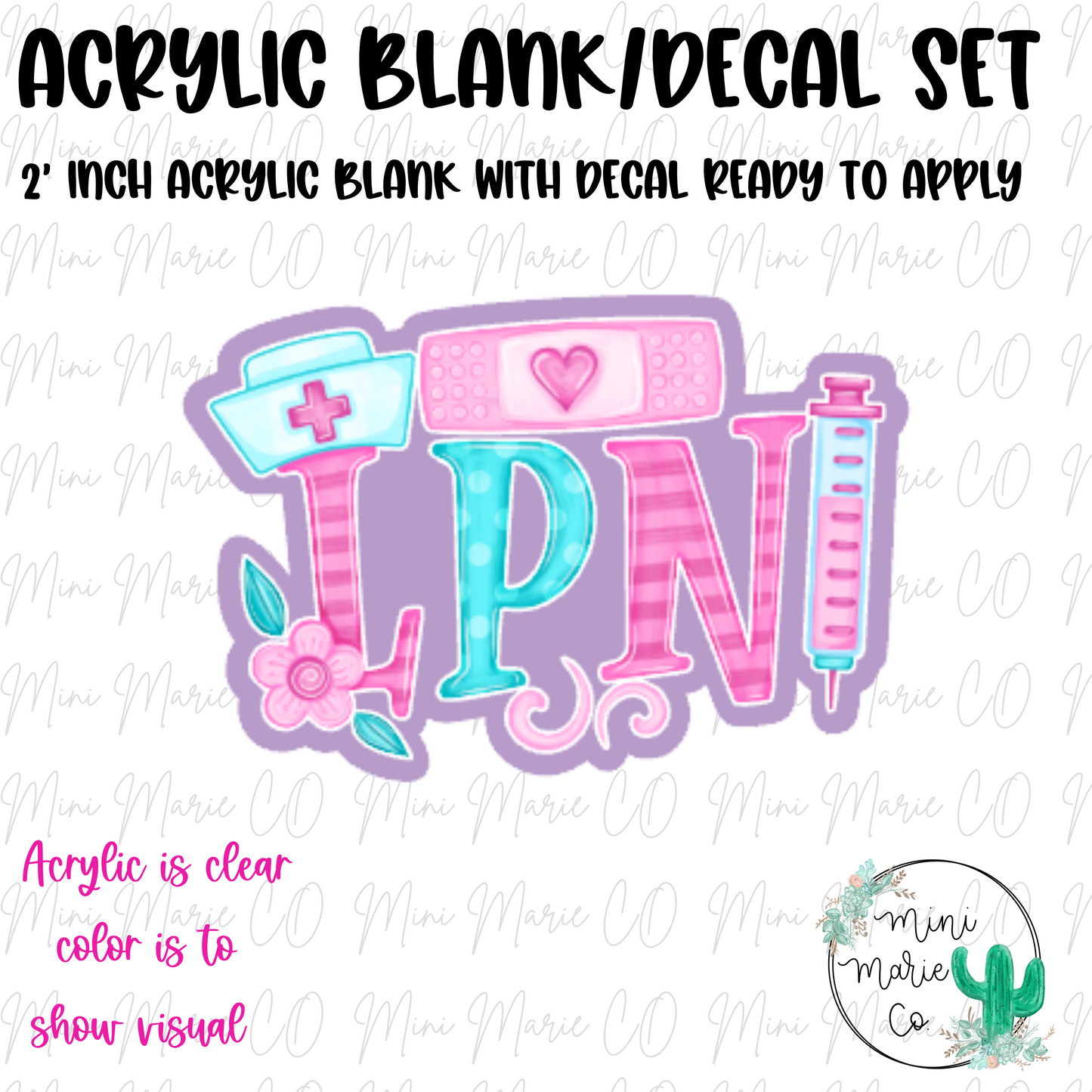 LPN Nurse Cap Verison Acrylic Blank/Decal Set