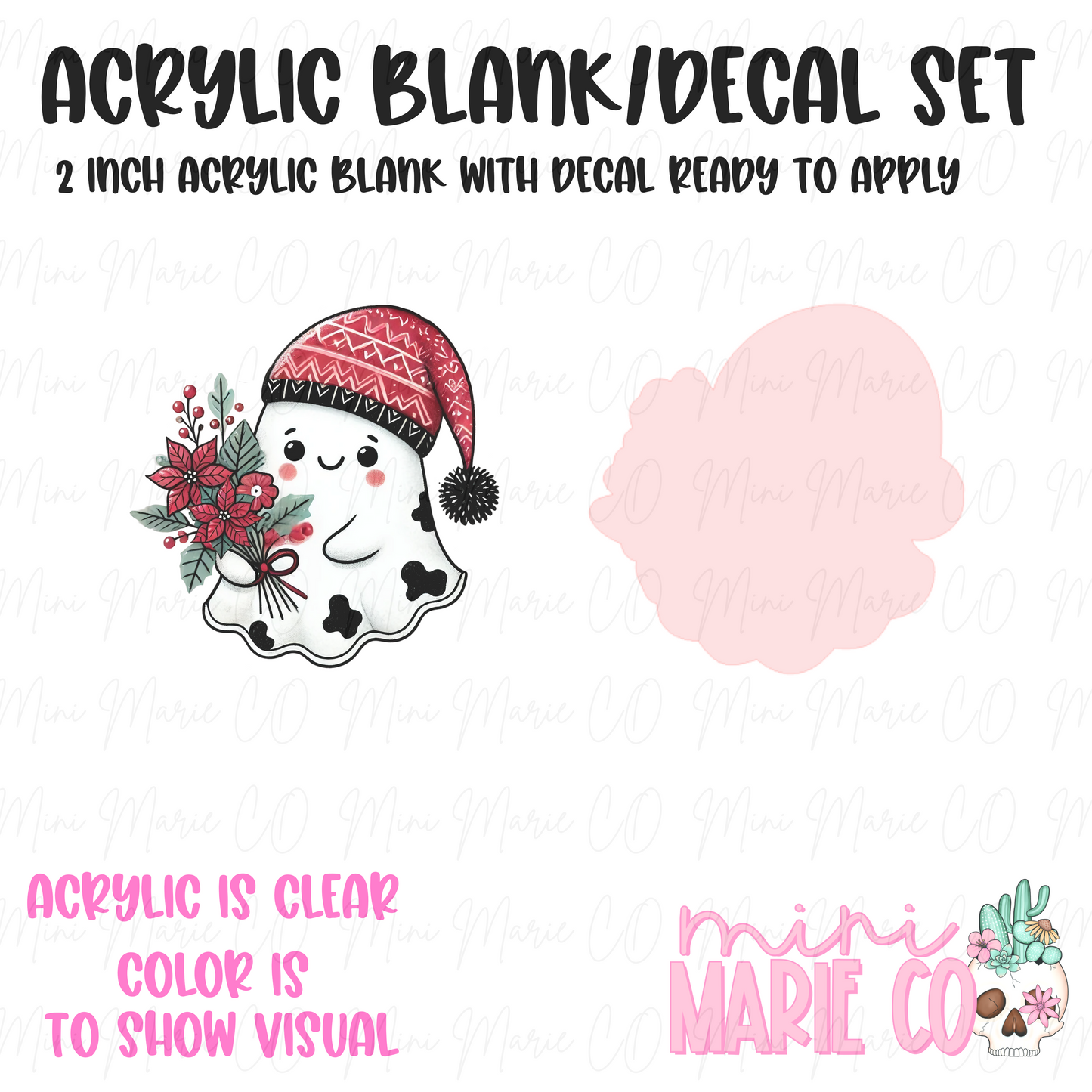 Cow Print Xmas Ghost Acrylic Blank/Decal Set